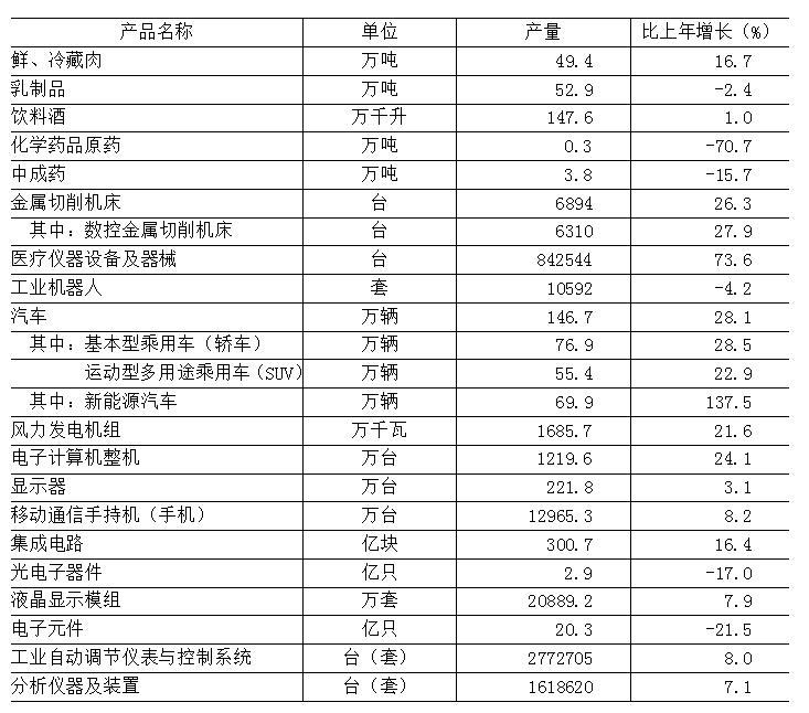 表5 2025年规模以上工业企业主要产品产量